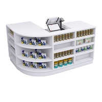 Comptoir de caisse incurvé avec vitrine pour supermarché, magasin de proximité, pharmacie et commerce de détail