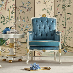 <span class=keywords><strong>Fauteuil</strong></span> en tissu <span class=keywords><strong>velours</strong></span> <span class=keywords><strong>bleu</strong></span> <span class=keywords><strong>de</strong></span> style classique <span class=keywords><strong>de</strong></span> luxe pour salon, design vintage fantaisie, chaise en bois vintage italienne - Product Image 2