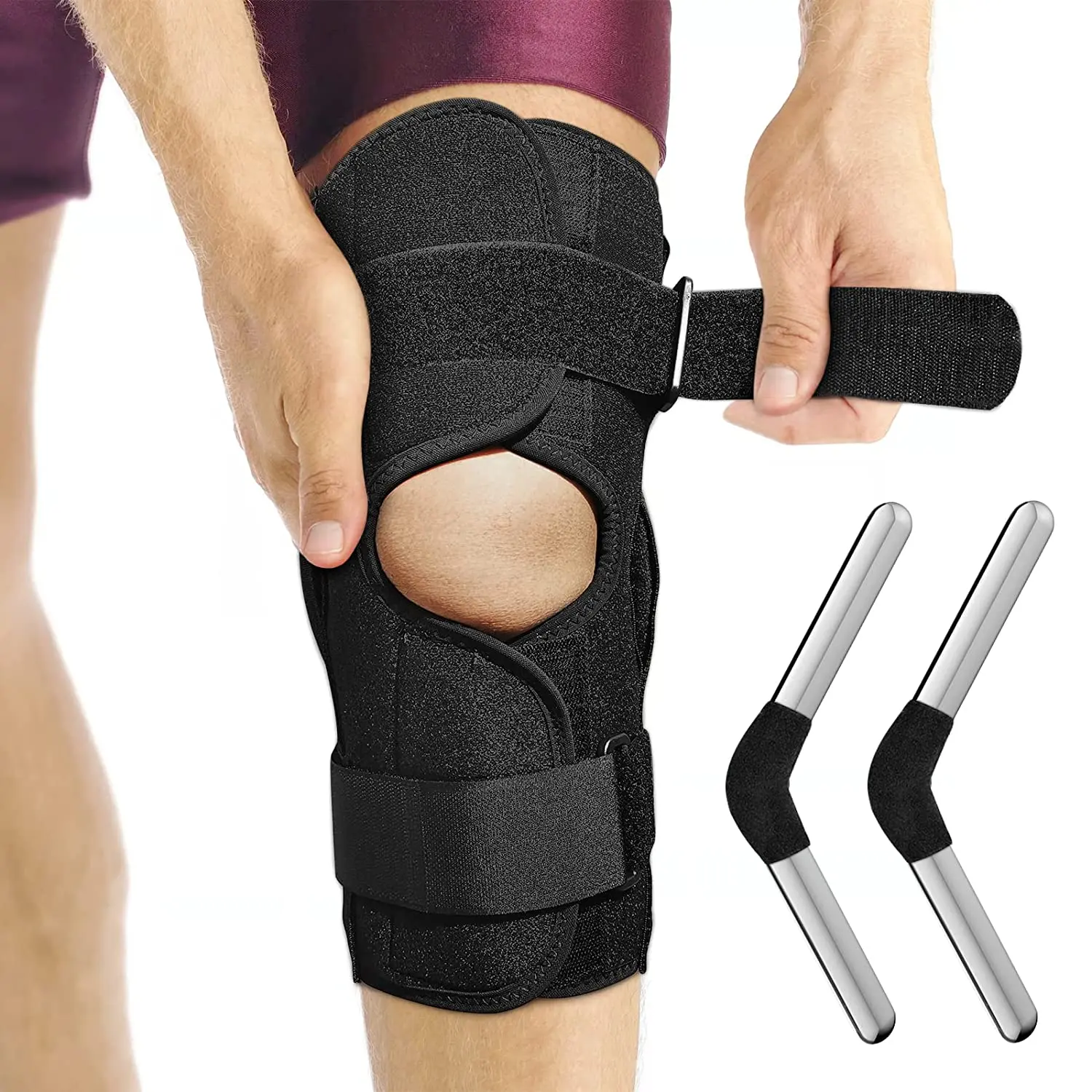 HKJD ginocchiera incernierata cinturino regolabile aperto immobilizzatore per ginocchio rotula di grado medico per artrite, strappo del menisco, ACL/PCL