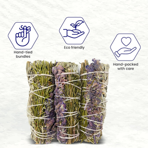 Kit de purification par la sauge pour éliminer les énergies négatives de la maison et créer l'énergie de la joie – Bâtonnets de sauge, romarin et lavande - Product Image 3