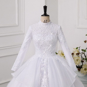 AL1908 2025 nuevo modelo Delgado princesa novia vestido de novia tren de corte pesado con decoración de encaje blanco puro <span class=keywords><strong>civil</strong></span> musulmán - Product Image 3