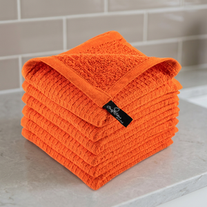 Ensemble de torchons de cuisine carrés en tissu éponge gaufré orange à séchage rapide pour la vaisselle à la maison - Product Image 1