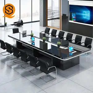 会議室会議会議テーブルのための新着長方形ロングブラックオフィス家具デザイン