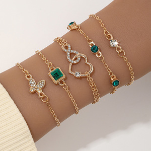 Parures de bijoux plaqués or pour femmes, style minimaliste, avec bracelet et collier sertis d'émeraudes taille cœur, pour un usage quotidien, bijoux raffinés - Product Image 4