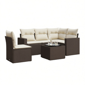 Ensemble de canapés de jardin de taille moyenne en rotin PE marron avec housses amovibles, mobilier d'extérieur au design contemporain - Product Image 1