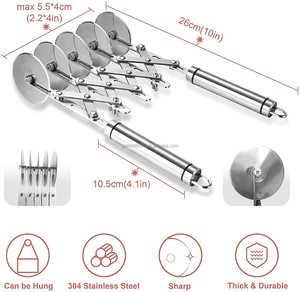 Rouleau à <span class=keywords><strong>pâtisserie</strong></span> à 5 roues, coupe-<span class=keywords><strong>pâtisserie</strong></span>, coupe-brownie, trancheuse à pizza en acier inoxydable, outils de coupe à pâtes multiples - Product Image 2