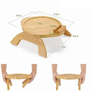 eco-friendly space saving 360 degree rotating bamboo sofa arm tray wooden armrest clip on tray