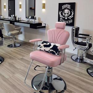 Fauteuil de salon de beauté inclinable en cuir avec repose-pieds réglable, fauteuil de styliste pour salon de coiffure, atelier, design moderne, coiffure - Product Image 5