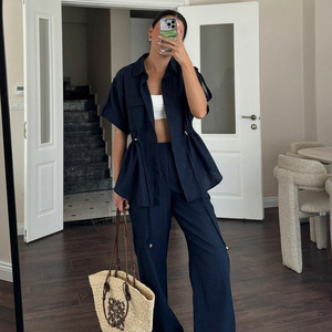 Travailleurs vent été <span class=keywords><strong>nouvelle</strong></span> mode loisirs chemises pantalons 2 pièces personnalisé deux pièces ensembles vêtements salon tenues 2 pièces ensemble pour les femmes - Product Image 5