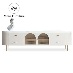 modern simple luxury white tempered glass cabinet door tv display stand set and tv cabinet for living room Cinema furniture