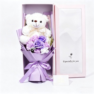 Oso de Peluche Grande con Ramo de Rosas de Jabón, Regalo para el Día de San Valentín, Simulación de Dibujos Animados, Hecho a Mano, Caja de Regalo Grande - Product Image 4