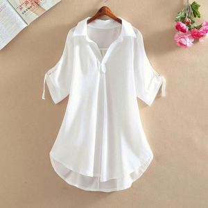 I-0623 Top de Chifón Casual de Moda Vintage, Estilo Largo, Talla Grande para Mujer, Primavera Verano, Color Blanco, Tops Regulares - Product Image 4