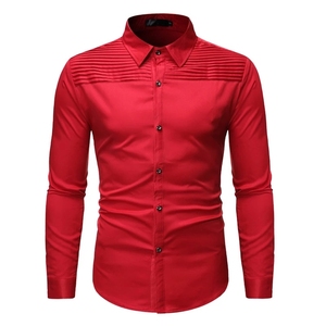 Chemise habillée noire à manches longues pour homme, col rabattu, couleur unie, tissu popeline, manches complètes, tenue formelle d'automne, anti-plis - Product Image 3