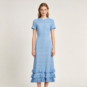 Vestido de Verano Elegante <span class=keywords><strong>para</strong></span> Mujer, de Viscosa Tejida, Ajustado, de Manga Corta, con Diseño de Falda de Varias Capas - Product Image 2