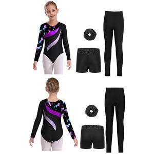 Tenue de gymnastique, patinage artistique et danse pour filles de 6 à 14 ans : justaucorps avec short, leggings et bandeau pour spectacles et entraînements de danse décontractés - Product Image 3