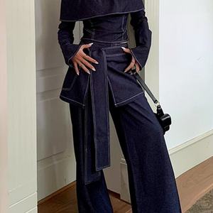 Ensemble 2 pièces tendance en jean : haut décontracté à col rond et pantalon large – Nouvelle collection, succès de vente - Product Image 2