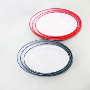 Bán buôn tùy chỉnh in Melamine hình bầu dục bữa ăn tối tấm đôi màu vật liệu nhựa dài thiết kế bắt chước gốm - Product Image 2