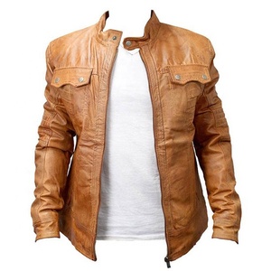 Chaqueta de Cuero Auténtico para Hombre, Nueva, Suave, Impermeable, Resistente al Viento, Ecológica, Estilo Vintage, Lavado Antiguo, Marrón y Negro, con Cierre, Casual Elegante, Estilo Motero - Product Image 3