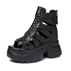 <span class=keywords><strong>Sandalias</strong></span> <span class=keywords><strong>Romanas</strong></span> de Piel de Vacuno de Alta Calidad al por Mayor para Mujer, <span class=keywords><strong>Sandalias</strong></span> de Verano con Tacón de Cuña y Punta Abierta, Aumento de Altura de 9 cm - Product Image 5