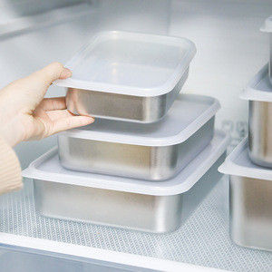 Food Storage Container Rectangle <b>Clip</b> On Lid Large Capacity For Camping Solid Color Stainless Steel - Product Image 2