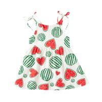 Gaun Anak Perempuan Puresun Top Factory Motif Semangka Kasual Musim Panas Tanpa Lengan Sepanjang Lutut 100% Katun Model Kustom Usia 10-12 Tahun