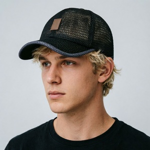 Custom Leather Patch Logo Outdoor Breathable <b>Waterproof</b> Quick Dry Sporty 6 Panel Summer Full Mesh Baseball <b>Cap</b> Men Women - Product Image 3