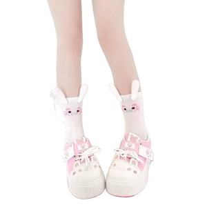 White Mid Calf Socks With 3D Bunny Ears Cartoon Animal Pattern Breathable Slouch Socks For Women Youth Summer <b>Style</b> - Product Image 4