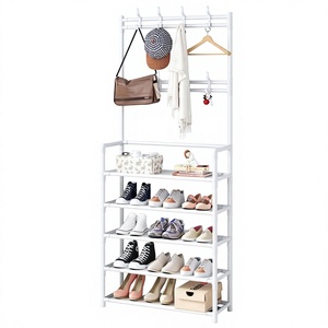 Zapatero de pie multicapa para el hogar con perchero integrado para abrigos y sombreros, estante multifuncional sencillo para ropa en la entrada. - Product Image 2