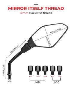 Espejo Retrovisor Universal para Motocicleta de 7/8 Pulgadas (22 mm), Espejo Lateral Trasero con Marca E y Perno Roscado M8/M10 - Product Image 2