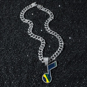 Collares con Colgante del Equipo de Baloncesto Utah Jazz de la NBA al por Mayor, Colgante con Símbolo Musical, Cadena Cubana Chapada en Oro para Hombre, Joyería para Regalos de Fanáticos - Product Image 4