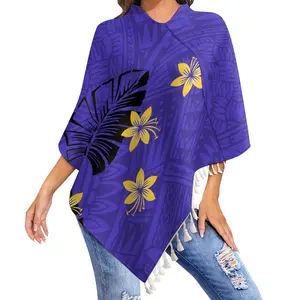 Polynesian Printed Großhandel Elegant Custom Logo Damen Bluse Mode Trendy Casual Holiday Damen Poncho Schal Cape