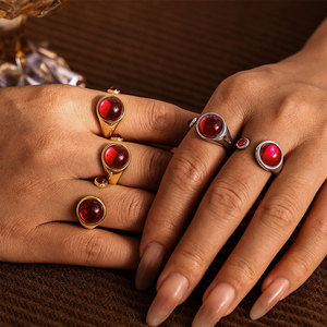 Non Tarnish Fine 14k 18k Gold Plated 316L Stainless Steel Fashion <b>Garnet</b> <b>Ring</b> for Women - Product Image 1