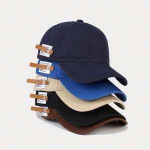 Casquettes de baseball rétro en cuir avec petite étiquette anglaise pour hommes et femmes, casquette de sport décontractée à visière incurvée et dessus souple pour le soleil - Product Image 1