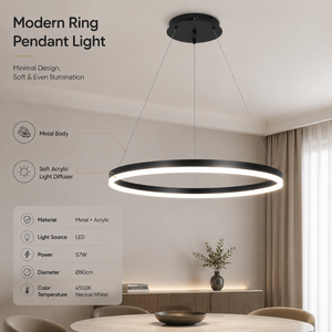 Modern Ring Pendant <b>Light</b> Metal Led Tricolor Dimmable Remote For <b>Dining</b> Room Living Room Bedroom Indoor Home Decor - Product Image 2