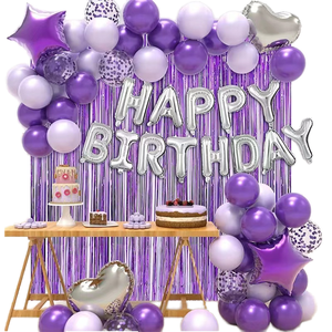 <strong>Party</strong> Dots 37pcs Birthday <strong>Decoration</strong> Balloons Blue <strong>Purple</strong> Black Metallic Backdrop Foil Fringe Curtain Confetti Decor - Product Image 1