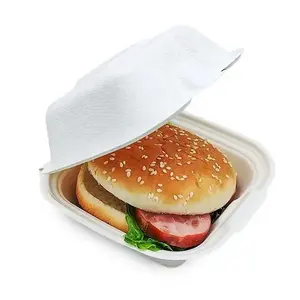 Dùng Một Lần EcoFriendly Phân Hủy Bộ Đồ Ăn Mía Bã Mía Vỏ Sò 480Ml Bánh Hamburger Hộp Giấy