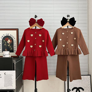 Ensemble de vêtements pour enfants Style coréen automne <span class=keywords><strong>pull</strong></span> costume doux ours à manches longues Cardigan pantalons décontractés pour bébé filles - Product Image 3