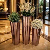 Vas Bunga Mewah Stainless Steel Grosir Ukuran Besar Warna Rose Gold Pot Bunga Planter Tanaman Bunga Dekorasi Rumah Taman
