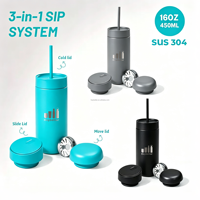 Coffret Cadeau Tasse à Café Isotherme en Acier Inoxydable 304 de 16 oz avec Trois Couvercles et Paille, Tasse à Thé Portable Mate, Boîte Cadeau Incluse