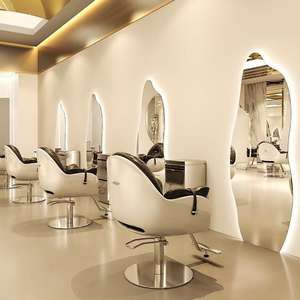 Espejo LED de Estilo Ondulado Irregular Grande Personalizable de Fábrica con Luz Tricolor para Uso en Barberías y Salones de Belleza - Product Image 4