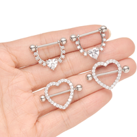 Baru perhiasan tindik badan baja nirkarat cincin puting hati bening zirkon puting susu grosir