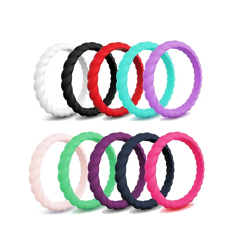 OEM Custom Silicone Rubber Finger Ring for Sports Fitness Wedding Valentine Daily Life Trendy Twist Couple Finger Rings