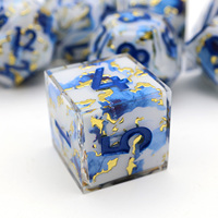 Ensemble de dés en résine à bords tranchants personnalisés et créatifs, bleu océan, feuille d'or pour TTRPG DND, vente en gros directe d'usine - L21