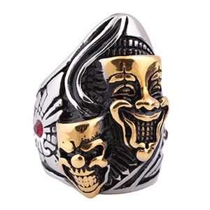 Anillo de Calavera de Payaso de Acero de Titanio Estilo Europeo Americano Vintage, Diseño de Dos Tonos, Joyería para Hombre, Regalo - Product Image 5