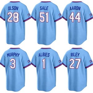 Nouveau maillot de baseball américain bleu poudré brodé 2026 – <span class=keywords><strong>13</strong></span> Ronald Acuna Jr., 1 Ozzie Albies, 28 Matt Olson, 27 Riley, 23 Harris II - Product Image 3