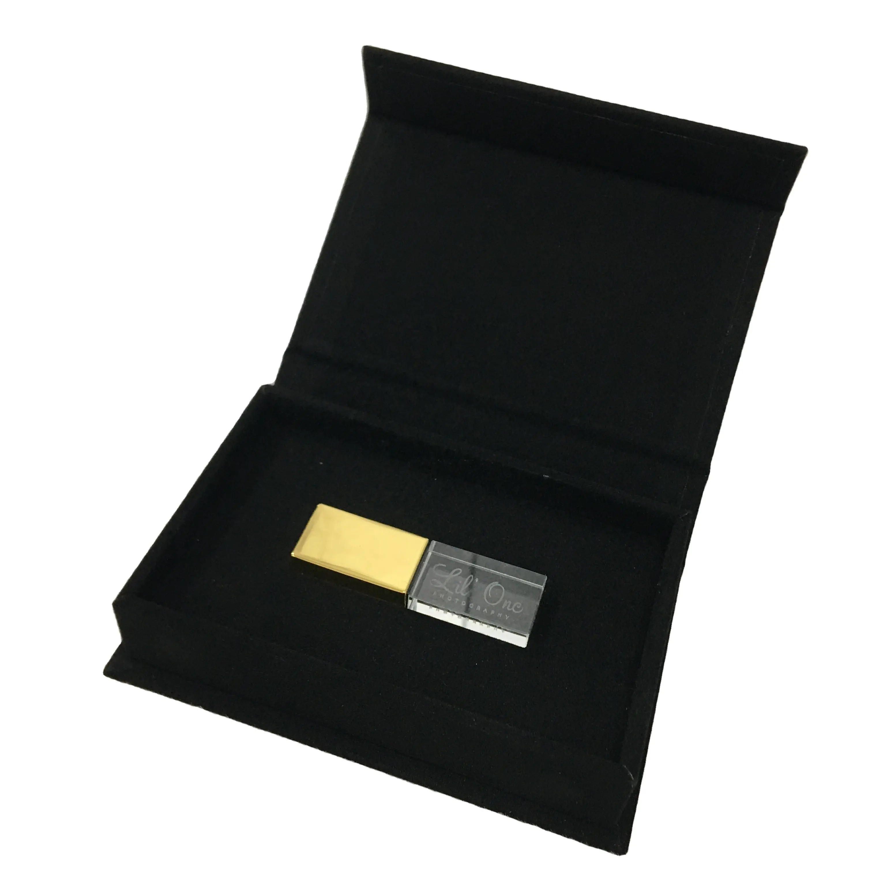 OEM Black Beige White Linen Box Photographer Crystal USB Flash Drive Linen Package USB BOX