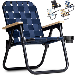 Chaise de jardin pliable en aluminium léger tressé avec sangle en PP, chaise de plage de loisirs d'extérieur avec accoudoirs et plusieurs couleurs - Product Image 1