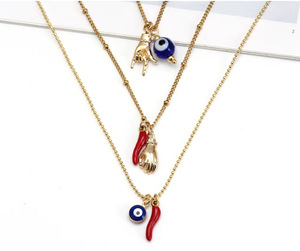Collana con ciondolo a forma di occhio di Allah placcato oro, amuleto di protezione e <span class=keywords><strong>preghiera</strong></span> <span class=keywords><strong>per</strong></span> uomo e donna, collana con ciondolo a forma di peperoncino rosso - Product Image 2
