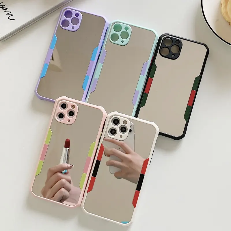 Thời trang Glossy Gương điện thoại trường hợp trang điểm gương sang trọng mạ Glass TPU điện thoại di động Cover quay lại Shell Đối với iPhone 15 Pro Max trường hợp