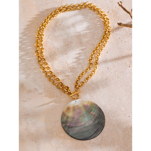 JINYOU 574 joyería de moda Accesorios de playa colgante de concha grande negro collar de cadena de oro de acero inoxidable - Product Image 2